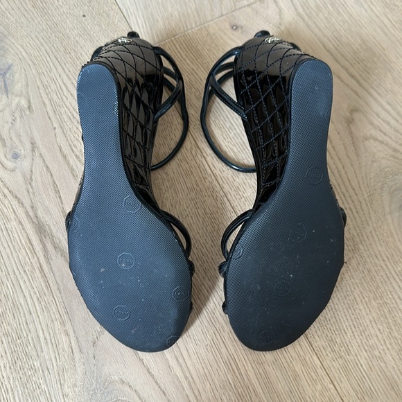 Chanel Patent Leather Peep Toe Wedge Sandals size 38.5 with Dust Bag - Picture 11 of 12